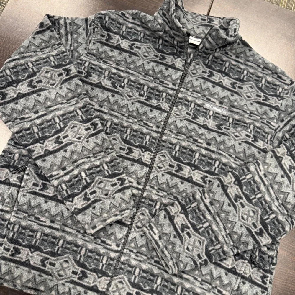 Columbia Fleece Jacket Mens XXL Grey Aztec Geometric Full Zip Excellent‎ Print